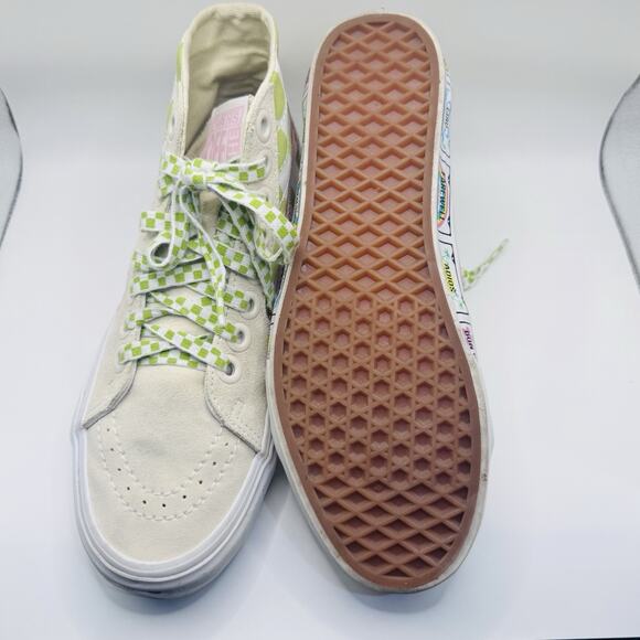 Vans X EM Holiday SK8-HI Pink Green Womens Sneakers 9.5 Checkerboard Preppy - Picture 7 of 11